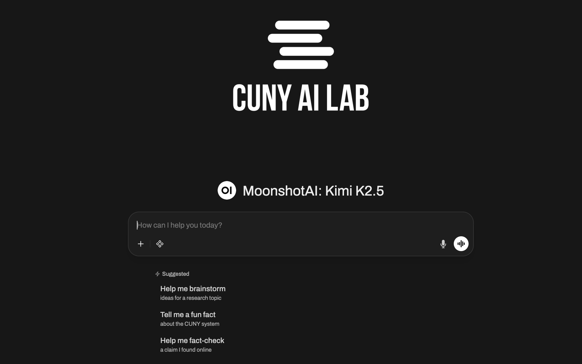 CAIL Sandbox chat screen with the model selector, message box, and suggested prompts