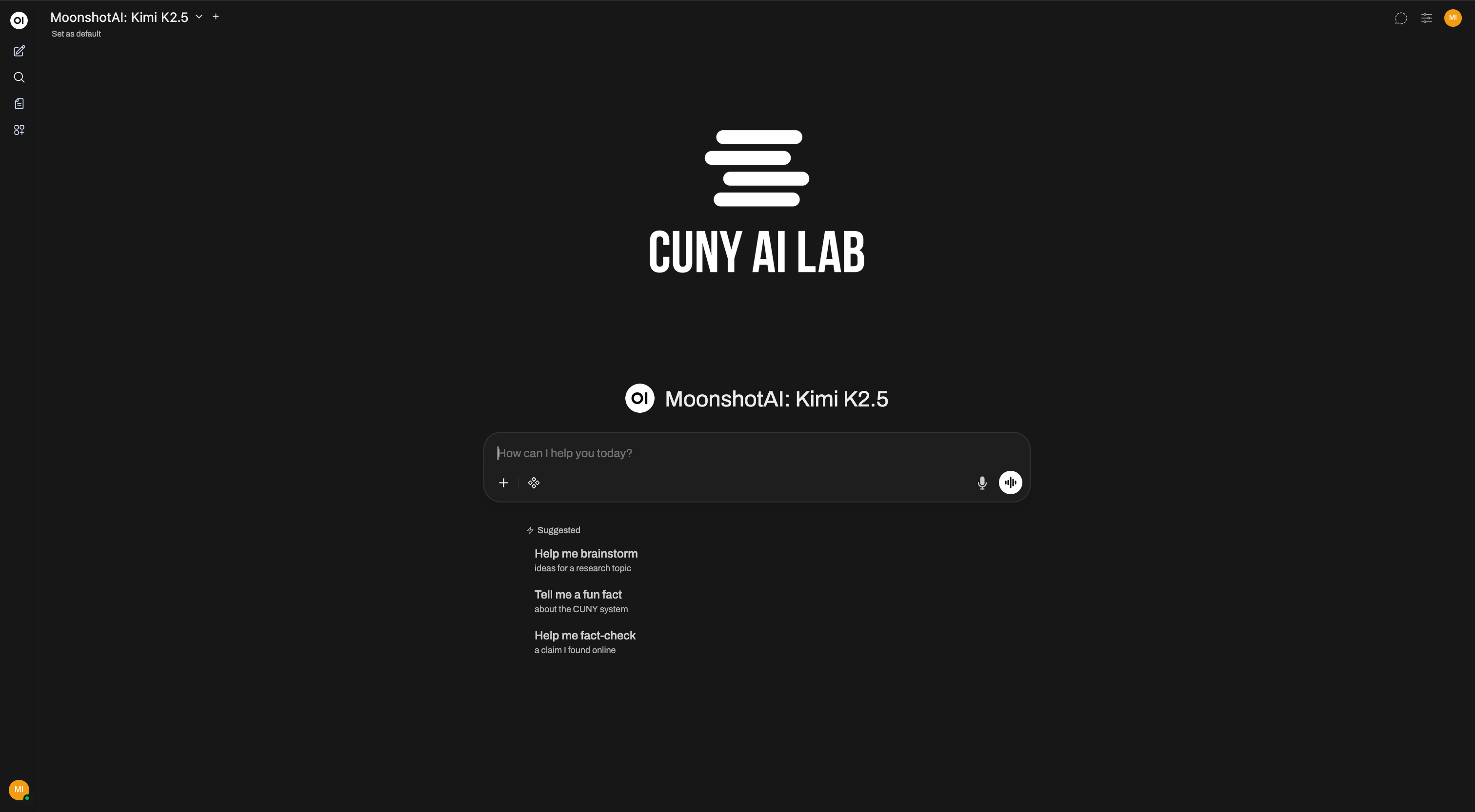 CAIL Sandbox interface showing CUNY AI Lab chat platform